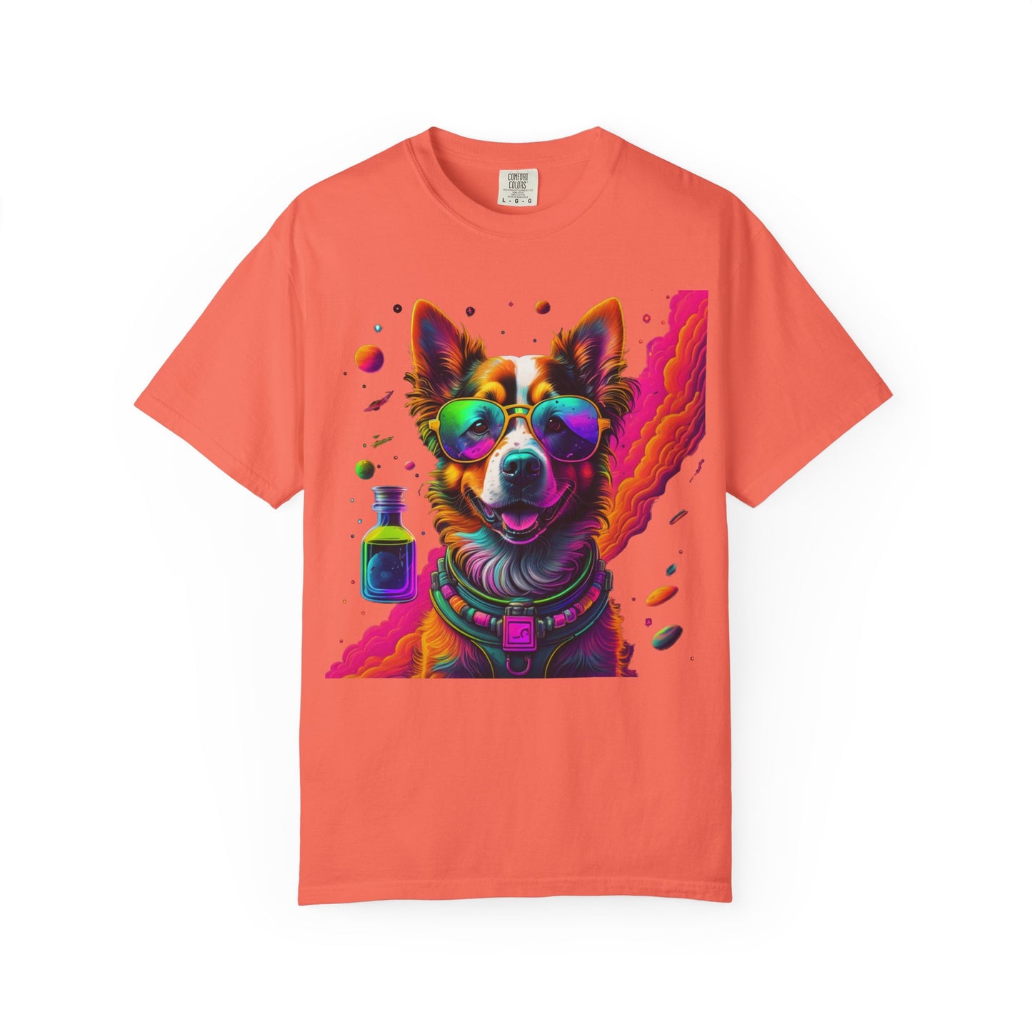 Psychedelic Dog Graphic Tee — Colorful Sunglasses Pup Print